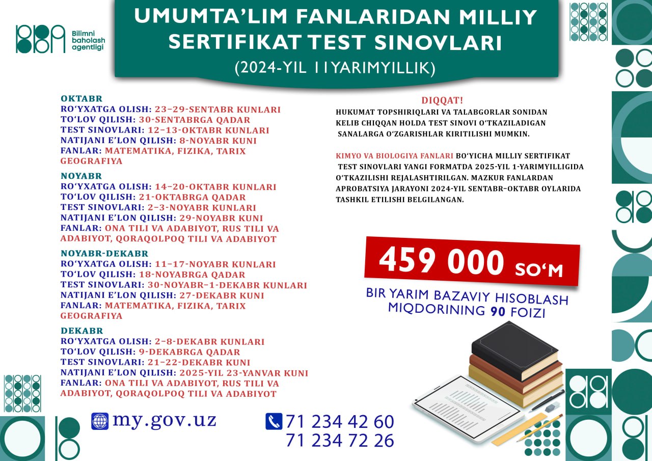 Milliy Sertifikat 2024 2025 Bilimlar uz